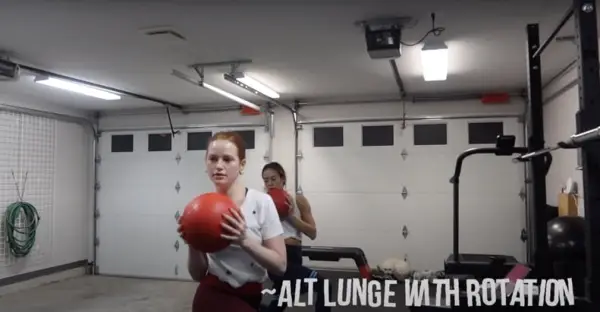 Circuit 1: 1 Minute Alternating Weighted and Banded Lunge With Rotation