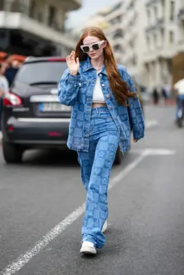 A Printed Denim Set + Low-Top Sneakers