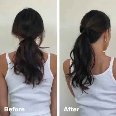TikTok elevated low ponytail hack on fine layered hair