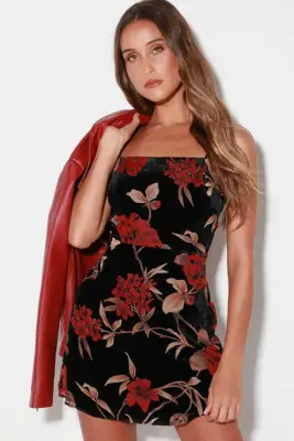 Lulus Lady in Love Black Floral Print Velvet Mini Dress