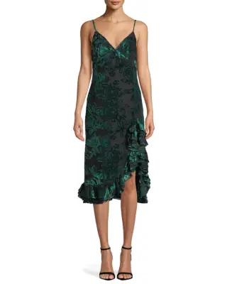 Caroline Constas Elvira Velvet Burnout Ruffle Slip Dress