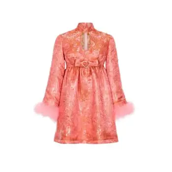 Orange Feather Dress, White Accessories