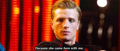 When he professes his love for Katniss yet again.