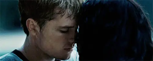 When he and Katniss get so close you can feel the tension.