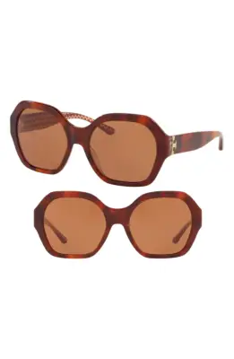 Tory Burch Serif T Pattern 57mm Hexagon Sunglasses
