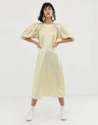 ASOS White Metallic Gingham Midi Dress