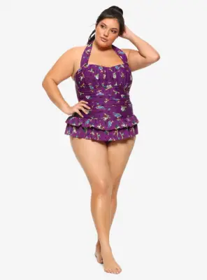 Disney Villains Plus-Size Tattoo Print Ruffle Swimsuit