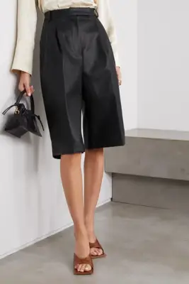 Frankie Shop Pernille Pleated Faux Leather Shorts