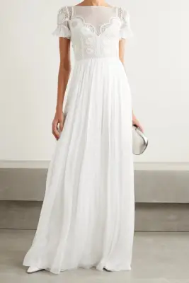 Temperley London White Open-Back Embellished Crocheted Gown