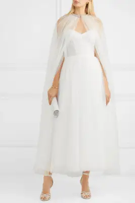 Monique Lhuillier White Brie Cape Gown