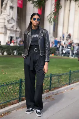 With a Leather Jacket and High-Rise Pants