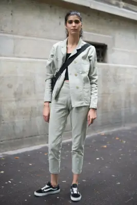 With Muted Matching Separates and a Crossbody Bag