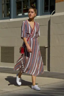 With a Striped Wrap Dress