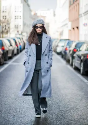 With a Long Overcoat, Turtleneck, and Beret