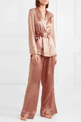 I.D. Sarrieri Chantilly Lace Trimmed Silk Satin Pajamas