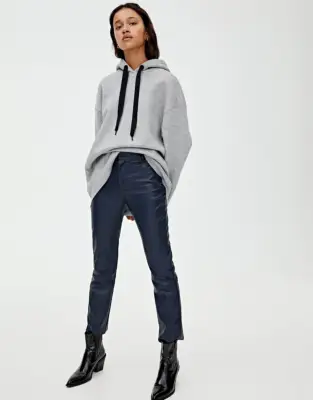 Pull&Bear Faux-Leather Pants With Yoke Detail