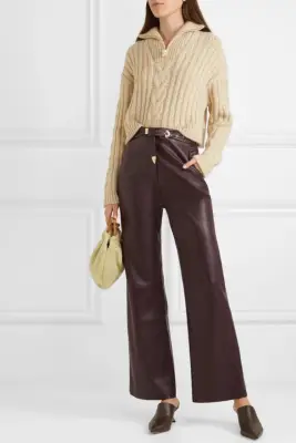 Nanushka Kisa Belted Vegan Leather Straight-Leg Pants