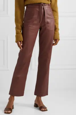 Sea Lidia Belted Leather Straight-Leg Pants