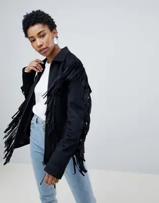 ASOS Design Tall Fringe Suedette Jacket