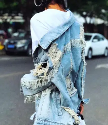 Saintchic Crystal Fringe Denim Jacket