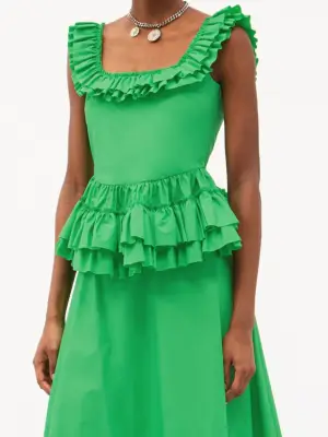 Molly Goddard Oliver Frilled Square-Neck Cotton Top