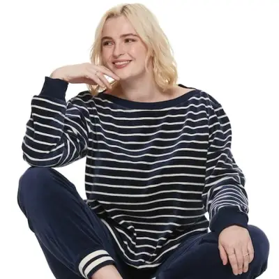 247CM Plus Size Striped Velour Top