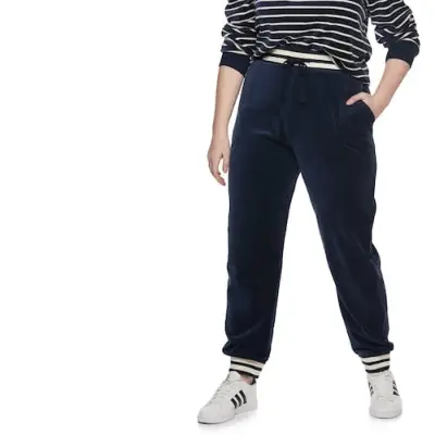 247CM Plus Size Striped-Trim Velour Jogger Pants