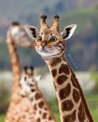 Giraffe With a Cat