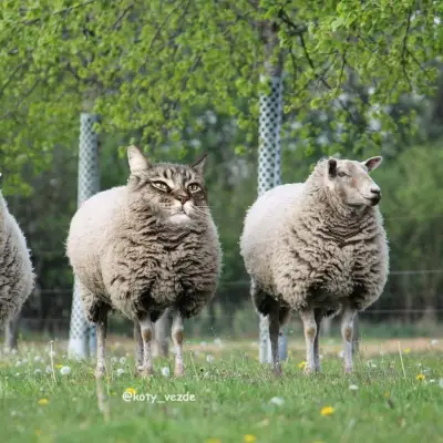 Sheep With a Cat