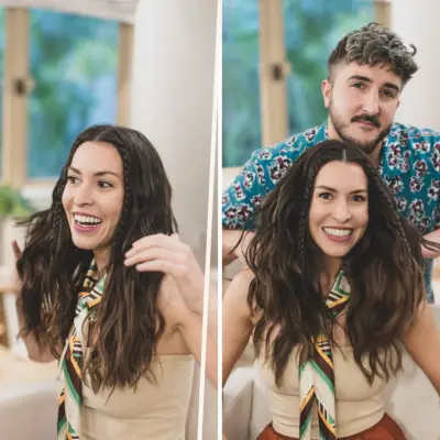 Clayton Hawkins trimming hair extensions for Olivia Rodrigo makeover