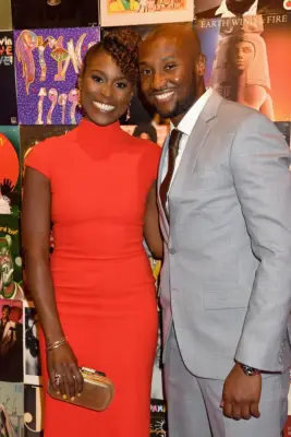 LOS ANGELES, CA - OCTOBER 06: Creator/Actress Issa Rae (L) and guest attend the HBO