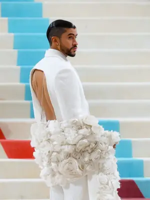 Bad Bunny Wearing a Backless Suit