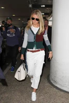 Gwyneth Paltrow Wearing a Cardigan and Cargos