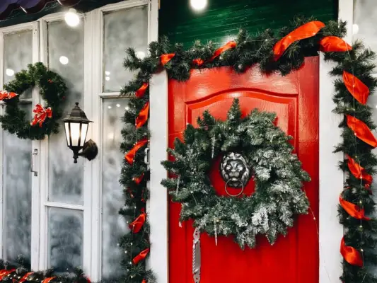 Holiday Zoom Background: Decorated Christmas Door