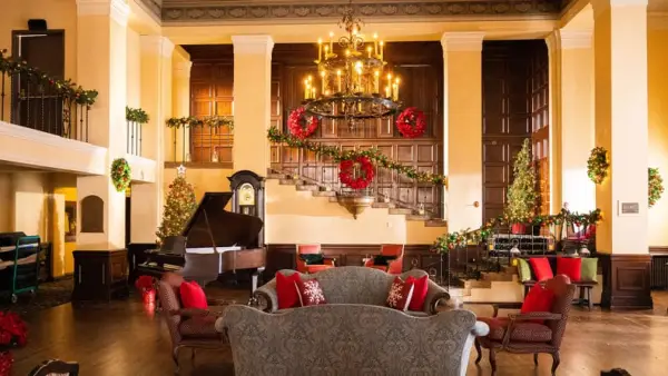 Holiday Zoom Background: Red Ornaments