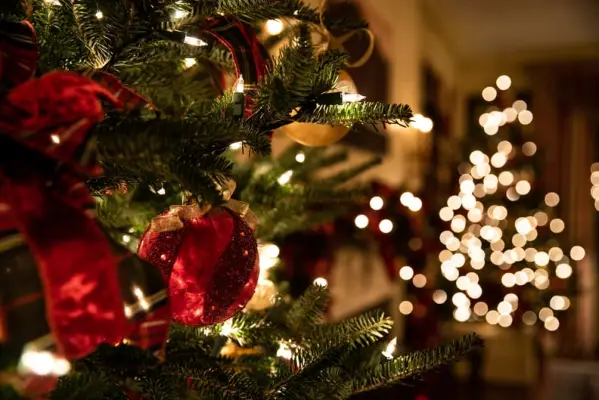 Christmas Zoom Background: Christmas Tree and Ornaments