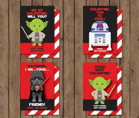 Yoda, R2-D2, and Darth Vader Valentines