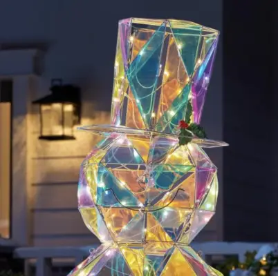 Christmas Sparkle Angular Iridescent Snowman in White