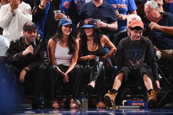 Kendall Jenner, Kylie Jenner and Timothée Chalamet attends a game between the Boston Celtics and New York Knicks during Round 2 Game 4 on May 12, 2025 at Madison Square Garden in New York City, New York.
