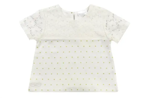 White-and-Gold Tee With Lace Sleeves