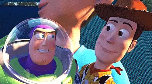 When Woody and Buzz wink at each other and they