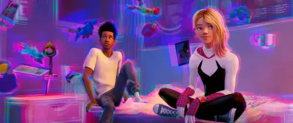 SPIDER-MAN: ACROSS THE SPIDER-VERSE  PART ONE, from left: Miles Morales (voice: Shameik Moore), Gwen Stacy (voice: Hailee Steinfeld), 2022. Sony Pictures Releasing / Marvel Entertainment / Courtesy Everett Collection