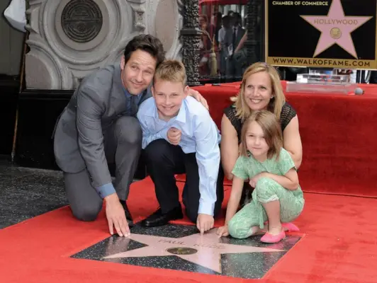 HOLLYWOOD, CA - JULY 01: Actor Paul Rudd, wife Julie Yaeger, son Jack Rudd and daughter Darby Rudd attend the ceremony honoring Paul Rudd with a star on the Hollywood Walk of Fame on July 1, 2015 in Hollywood, California. (Photo by Axelle/Bauer-Griffin/