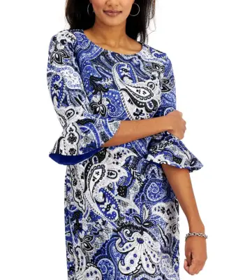 A Paisley Dress: Kasper Printed Ruffle-Sleeve Sheath Dress