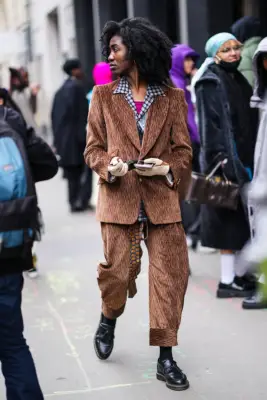 Co-Ord Pantsuit Over a Collared Shirt With Doc Martens Loafers