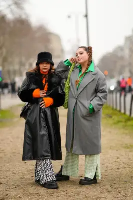 Retro Printed Flares Over Doc Martens With a Mid-Length Coat
