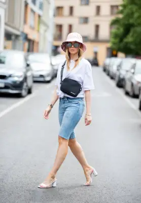Style Bermuda Shorts With a Bucket Hat and PVC Heels
