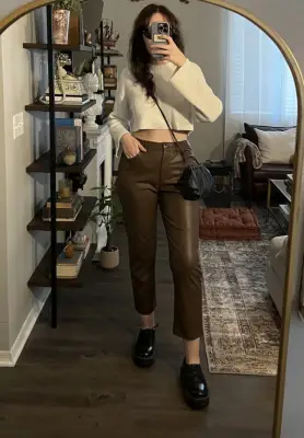 A Pair of Vegan-Leather Straight-Leg Pants