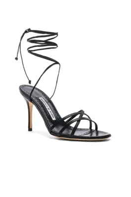 Our Pick: Manolo Blahnik Leather Leva 90 Sandals in Black Nappa