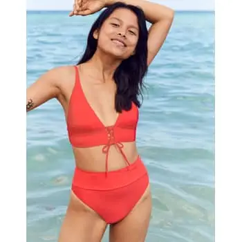 Aerie Pique Tie Scoop Bikini Top and Pique High-Waisted Bikini Bottoms